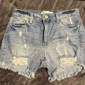 Light Blue Distressed High waisted shorts.